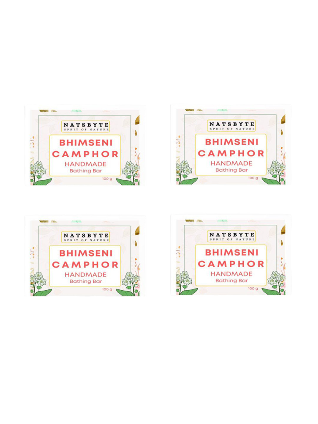 NATSBYTE Set Of 4 Bhimseni Camphor Coconut Oil Bathing Bar - 120 g Each
