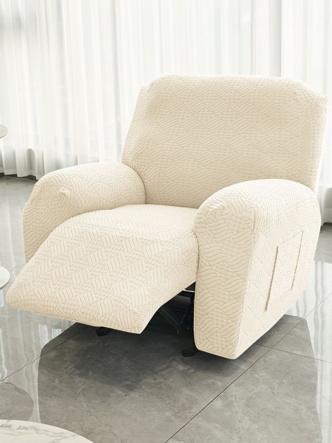 HOKIPO 1 Seater Jacquard Recliner Cover With Arms