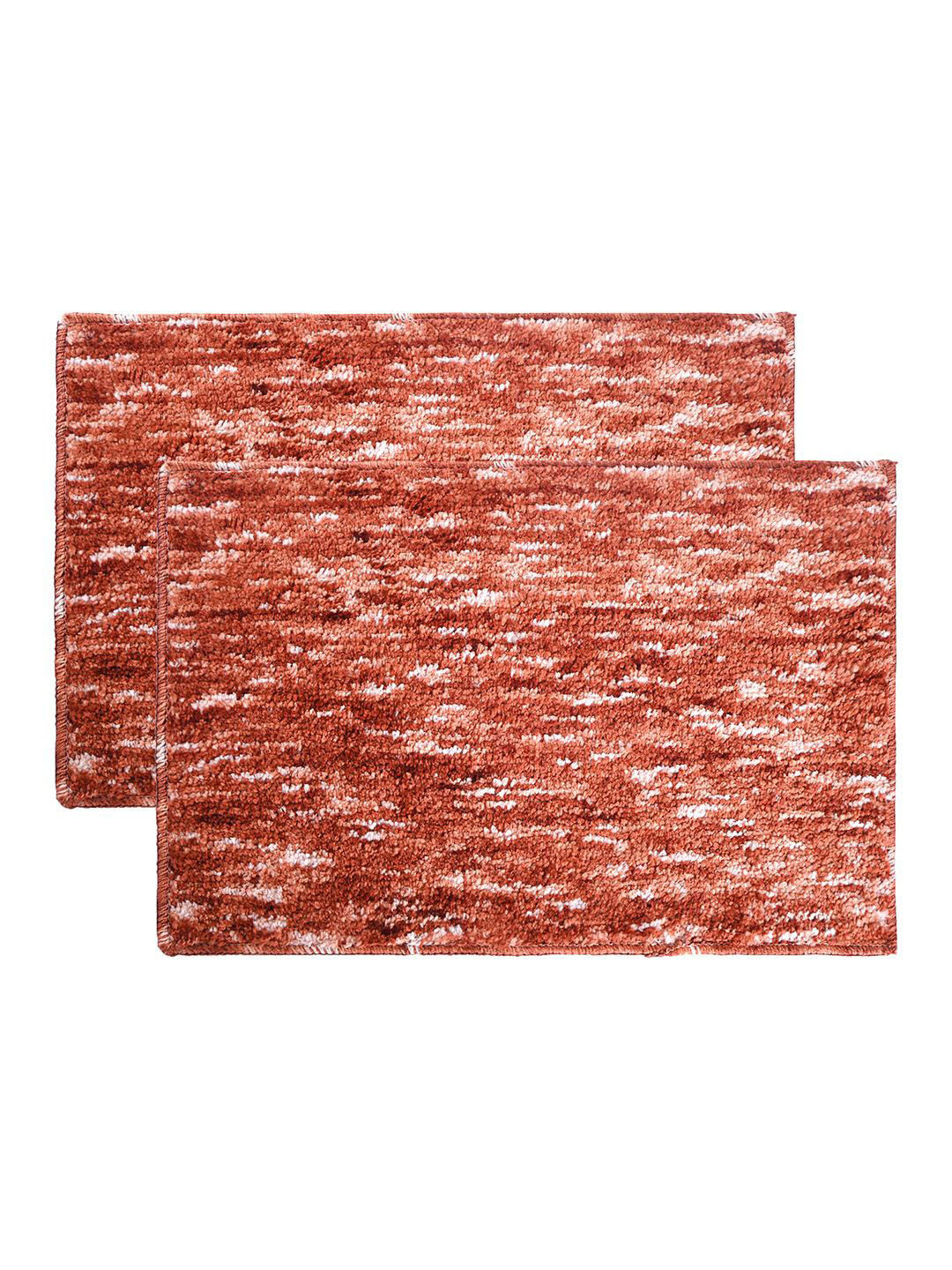 Kuber Industries Orange Coloured & White 2 Pieces Anti Skid Mat For Bathroom