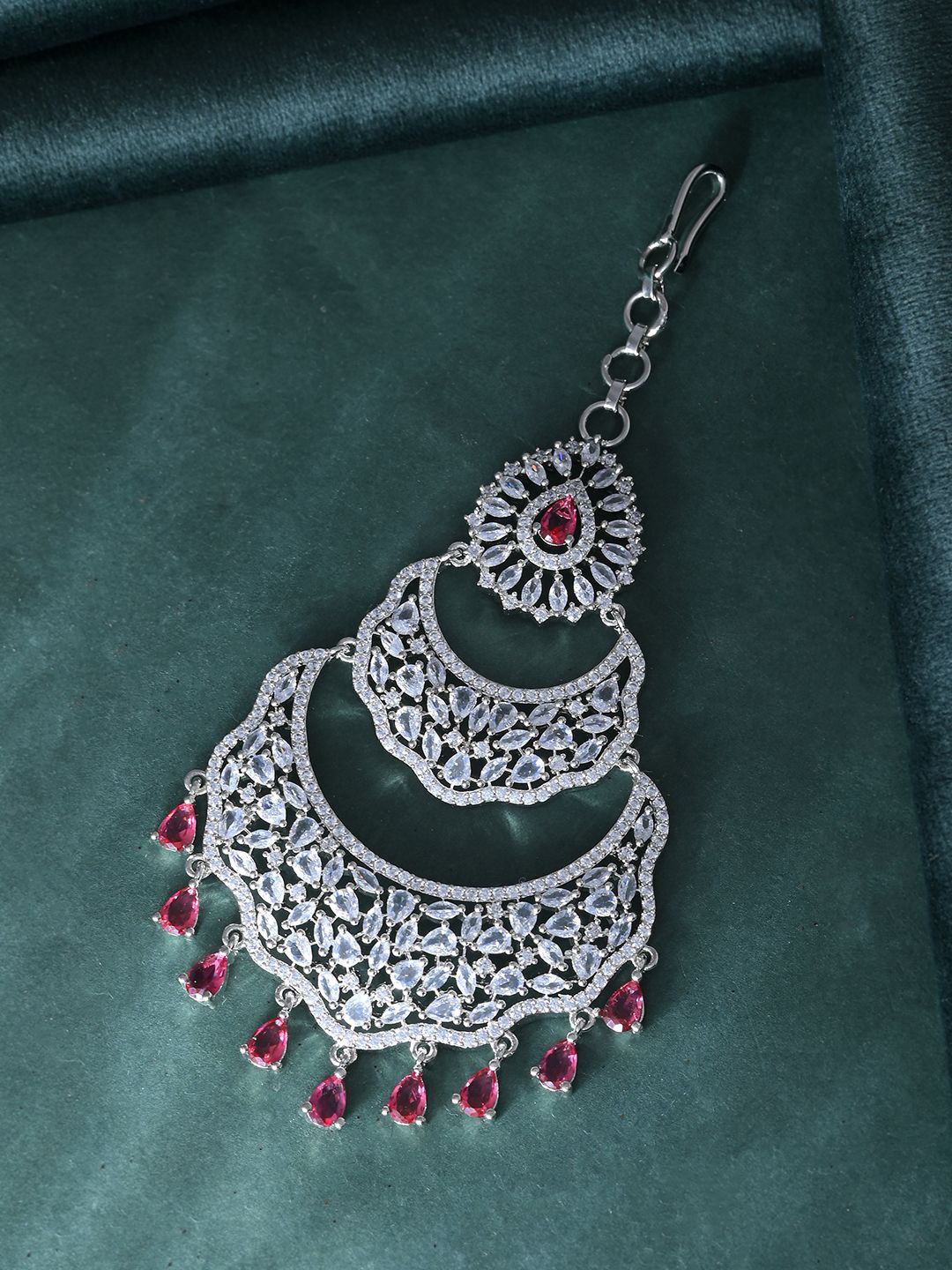 Voylla Silver-Plated American Diamond Studded Jhumar Passa Head Jewellery