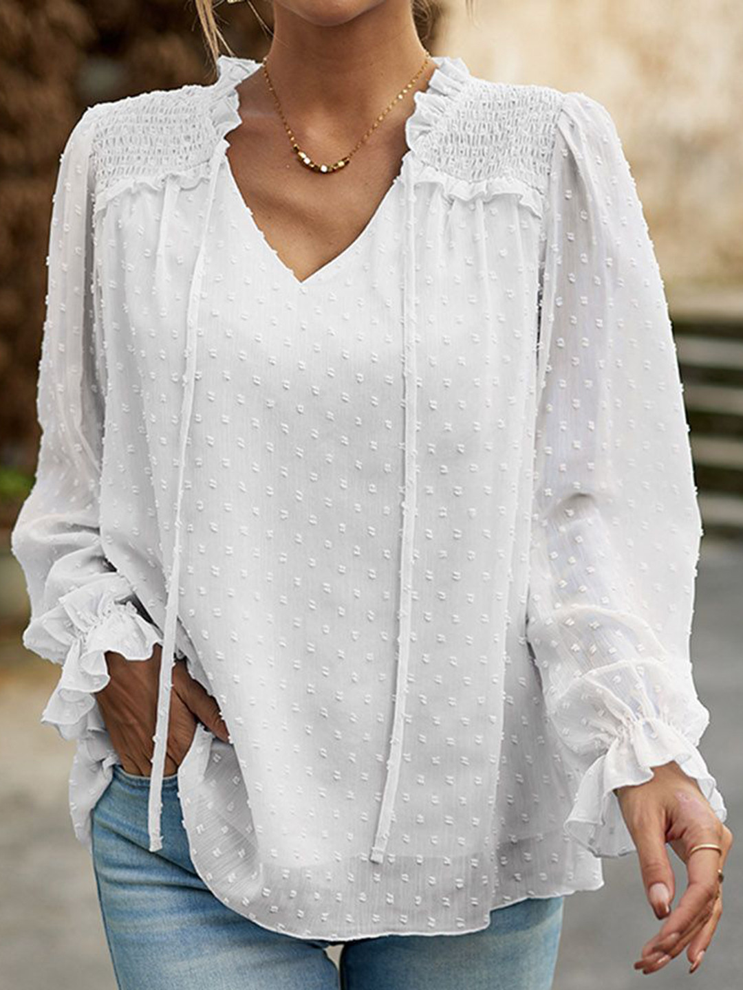JC Mode Women Self Design V-Neck Regular Top