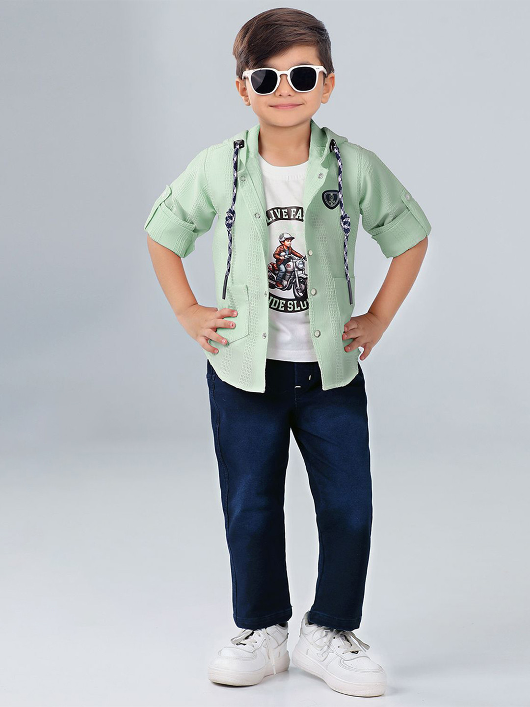 Bad Boys Boys Printed Pure Cotton T-shirt and Shirt With Trousers