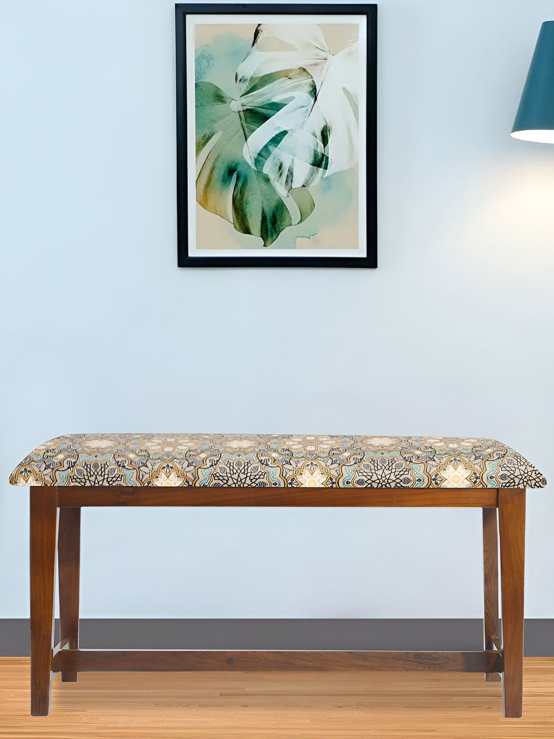 GLOBALLY INDIAN Brown & Grey Printed Wooden Cushioned Seat Bench