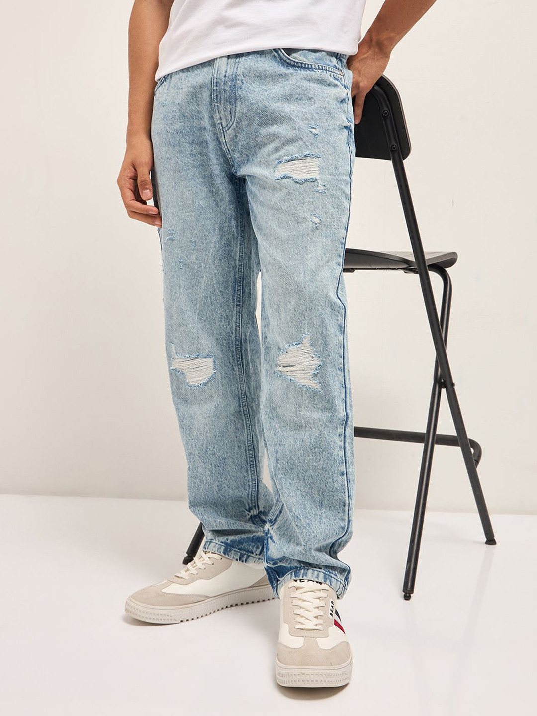 THE BEAR HOUSE Men's Solid Pure Cotton Straight Fit Jean