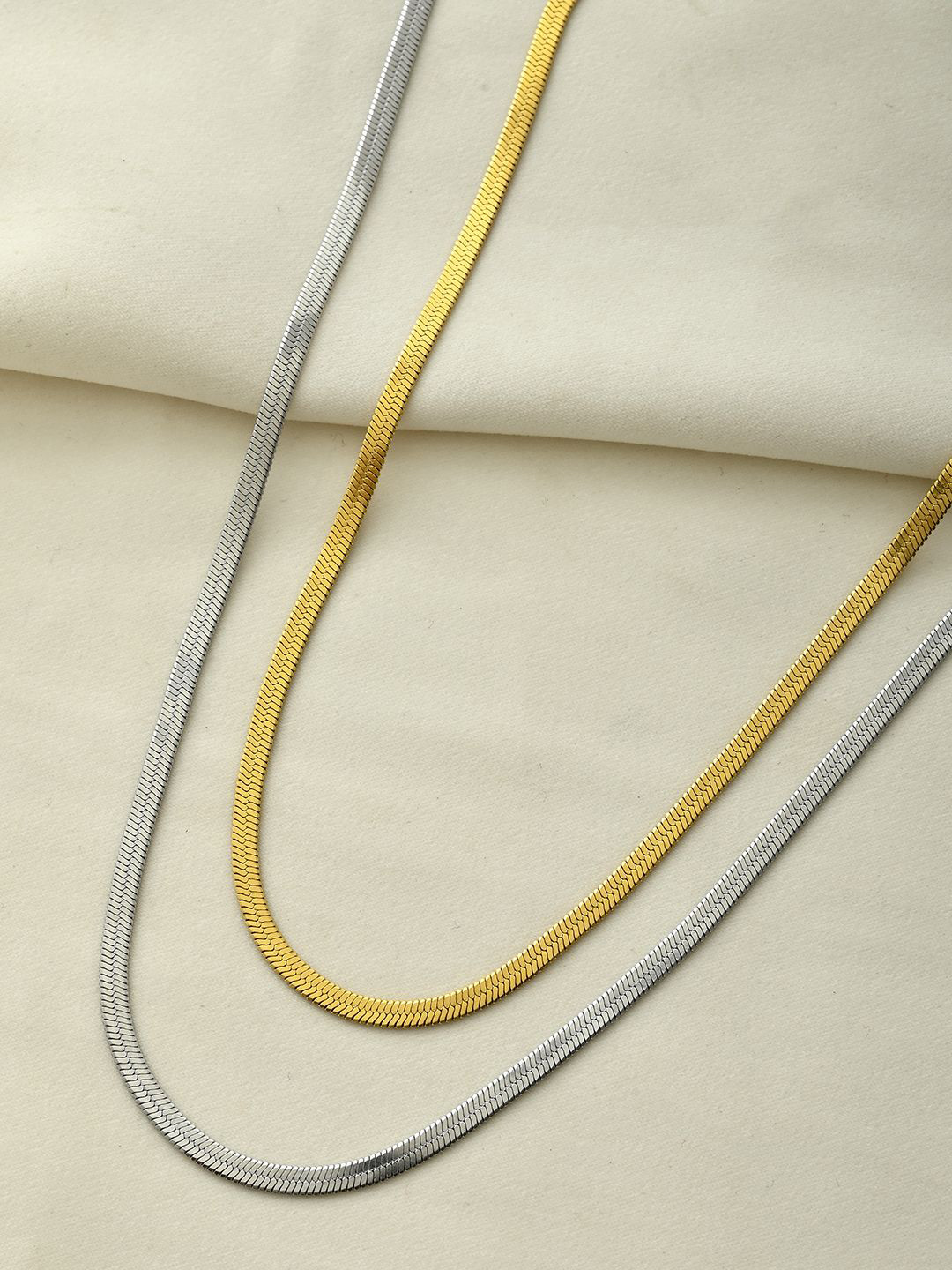 Voylla Rhodium-Plated Stainless Steel Duo Double Layered Necklace