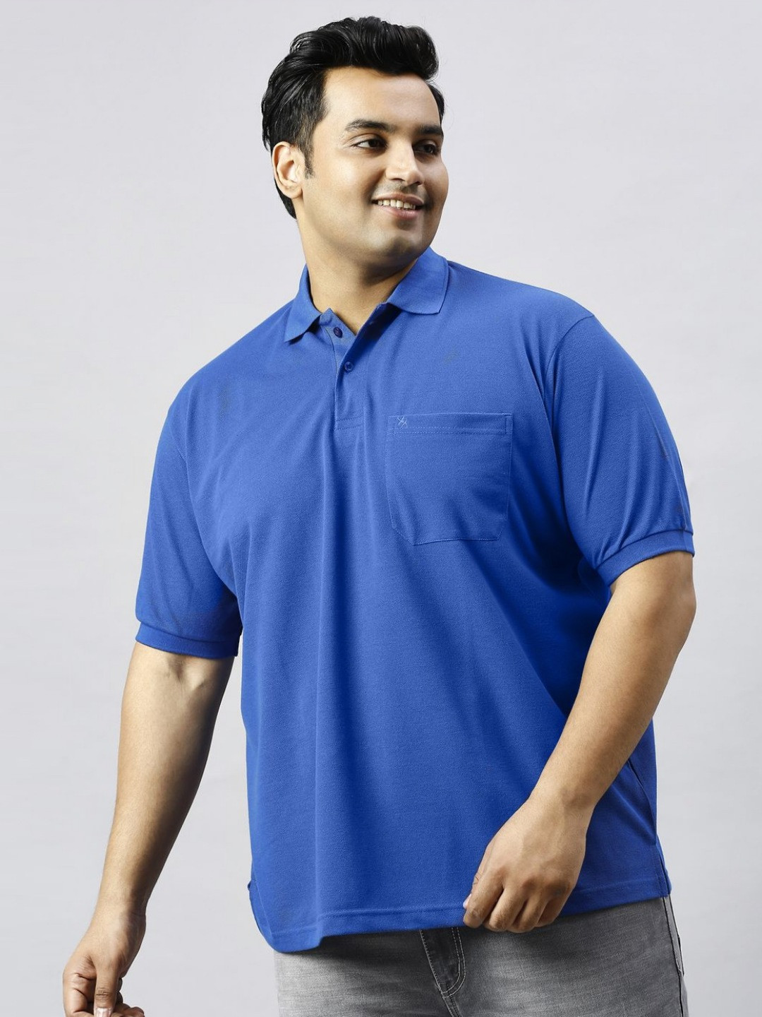 Xmex Plus Size Polo Collar Pocket Detail Cotton T-Shirt