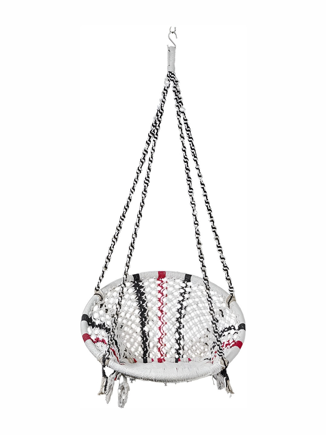 Swingzy White & Black Cotton Large Wooden Hanging Hammock Swing