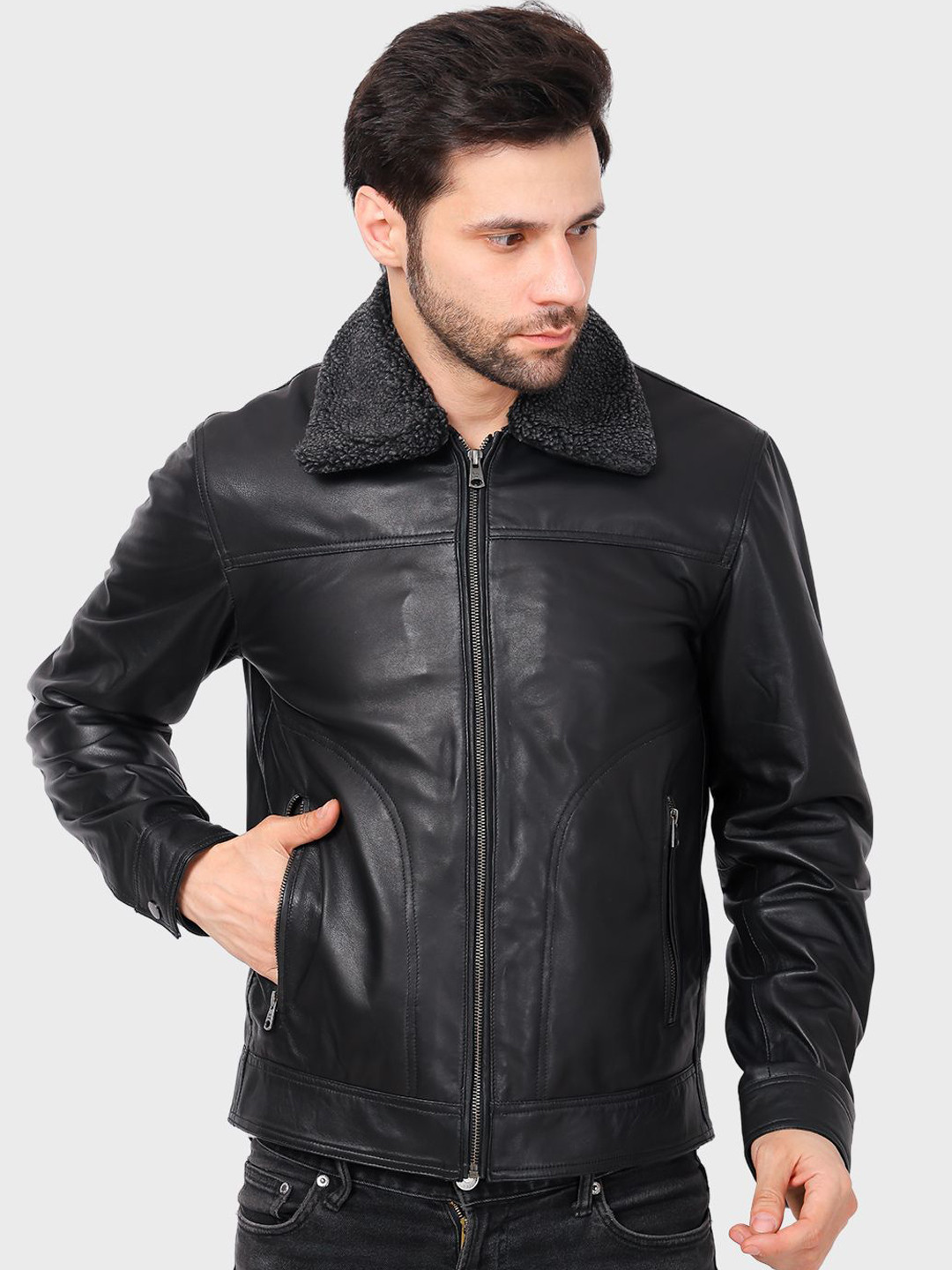 Justanned Noir Edge Solid Leather Jacket