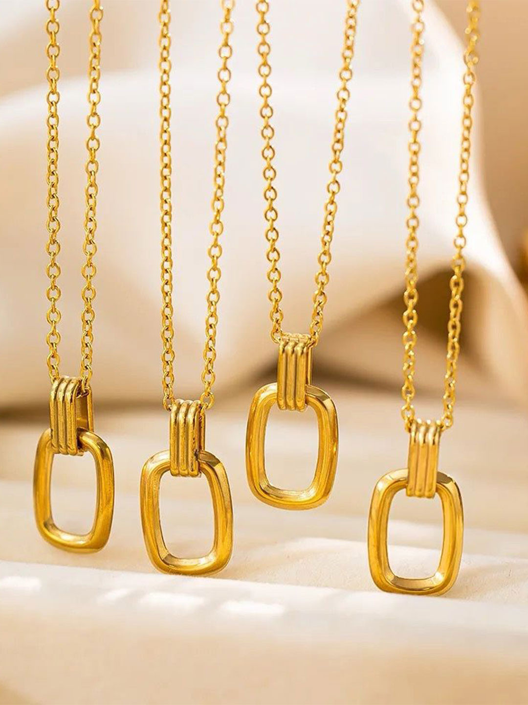 DressBerry Titanium Steel 18K Gold-Plated Geometric Hollow Pendants & Chains