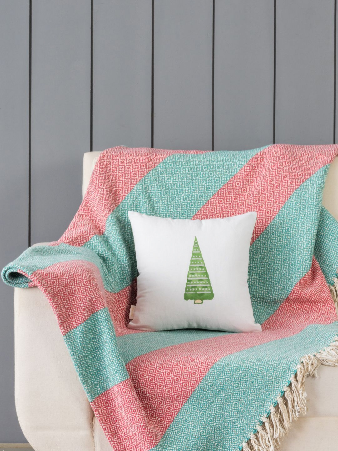 Eyaas White Geometric Cotton Breathable 2 Square Cushion Covers -14.2x14.2In