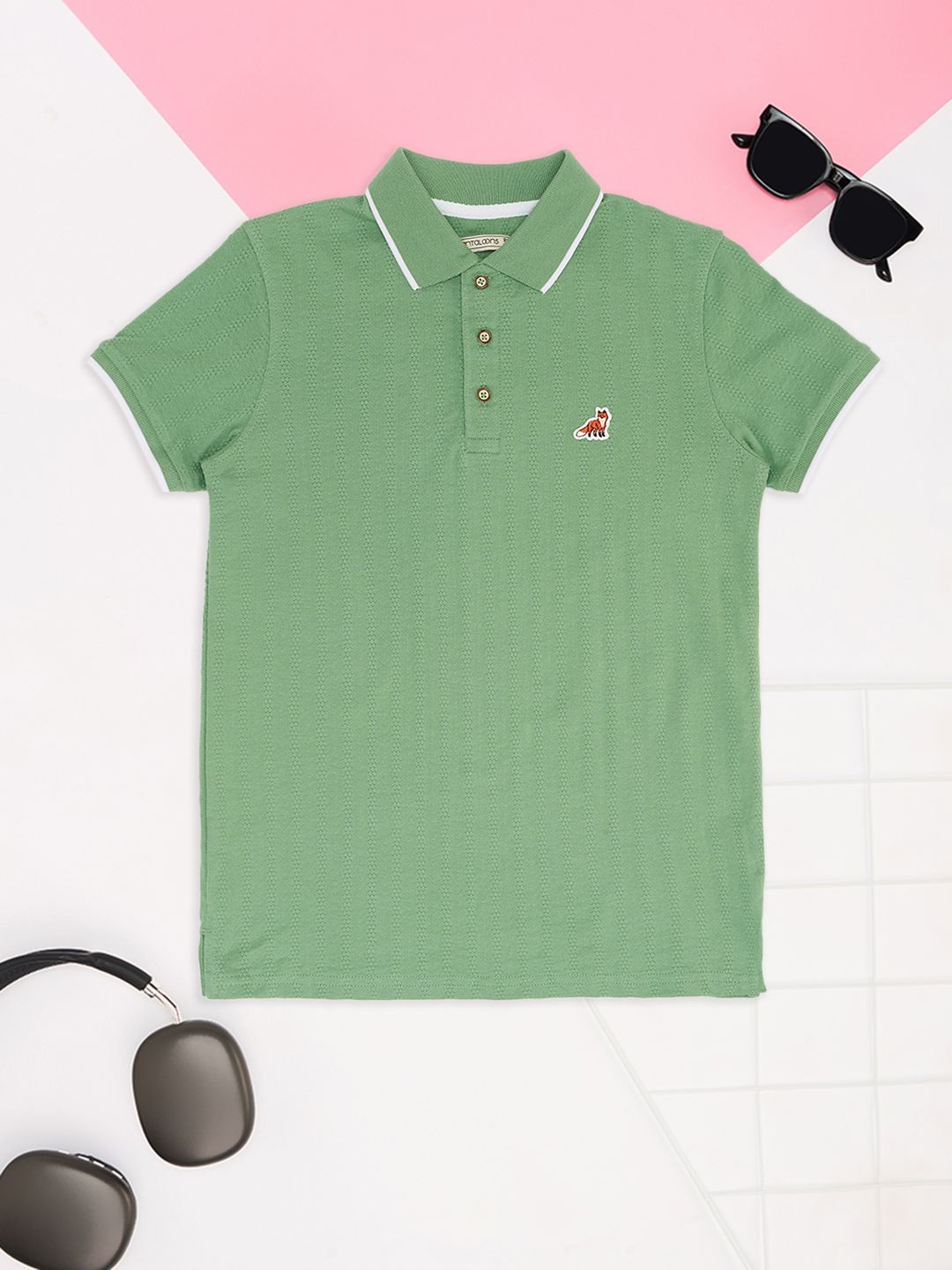 Pantaloons Baby Boys Self Design Polo Collar Cotton T-shirt