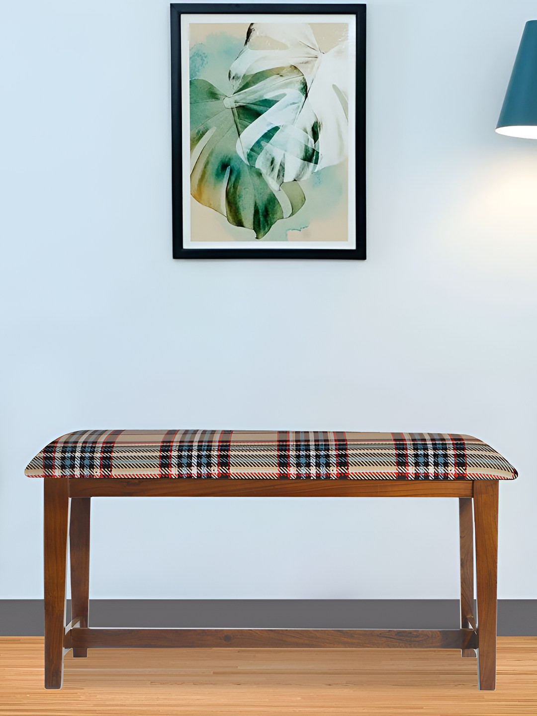 GLOBALLY INDIAN Blue & Beige Printed Wooden Cushioned Seat Bench