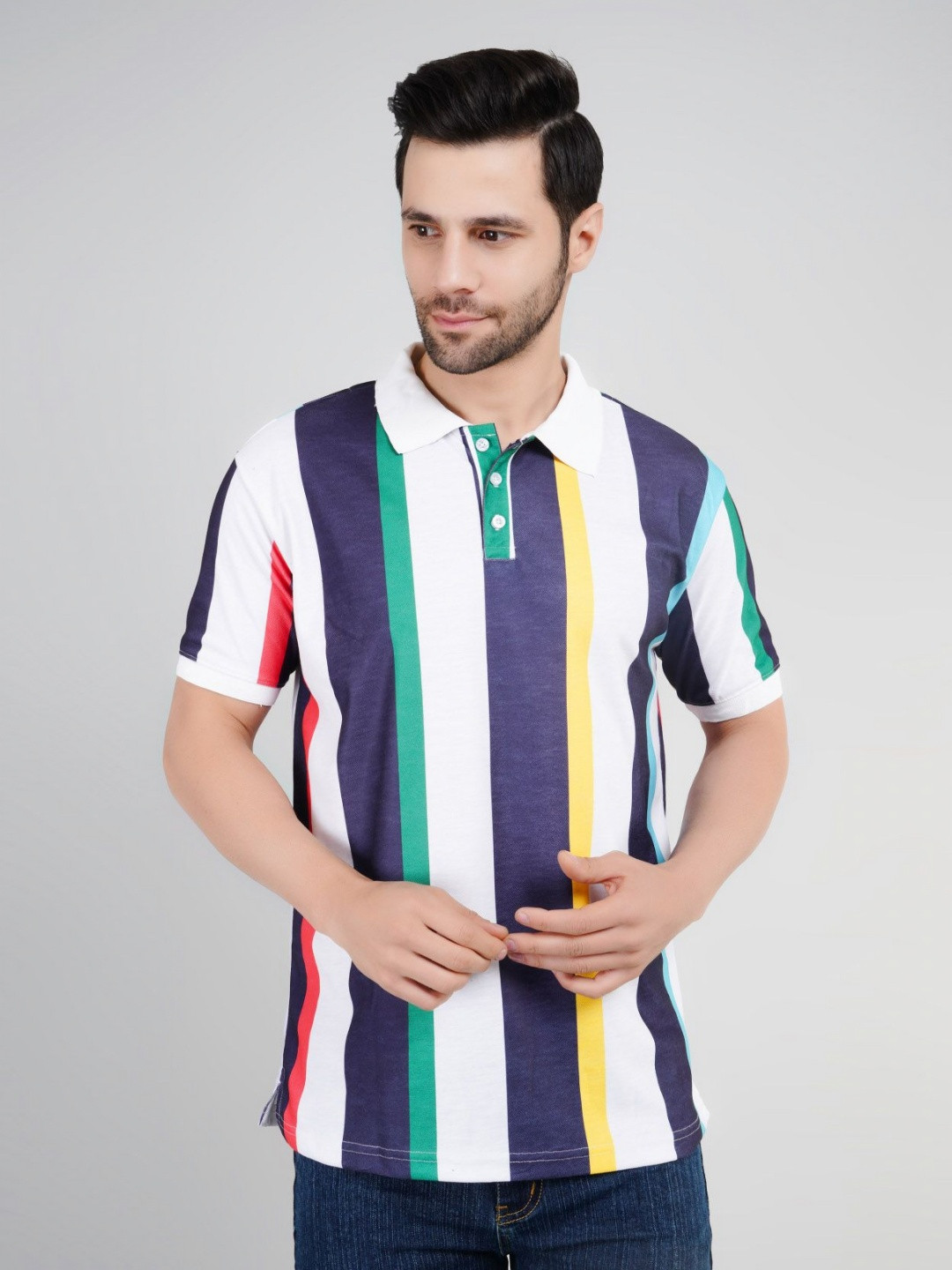 Valencia Fashion Men Striped Polo Collar T-shirt