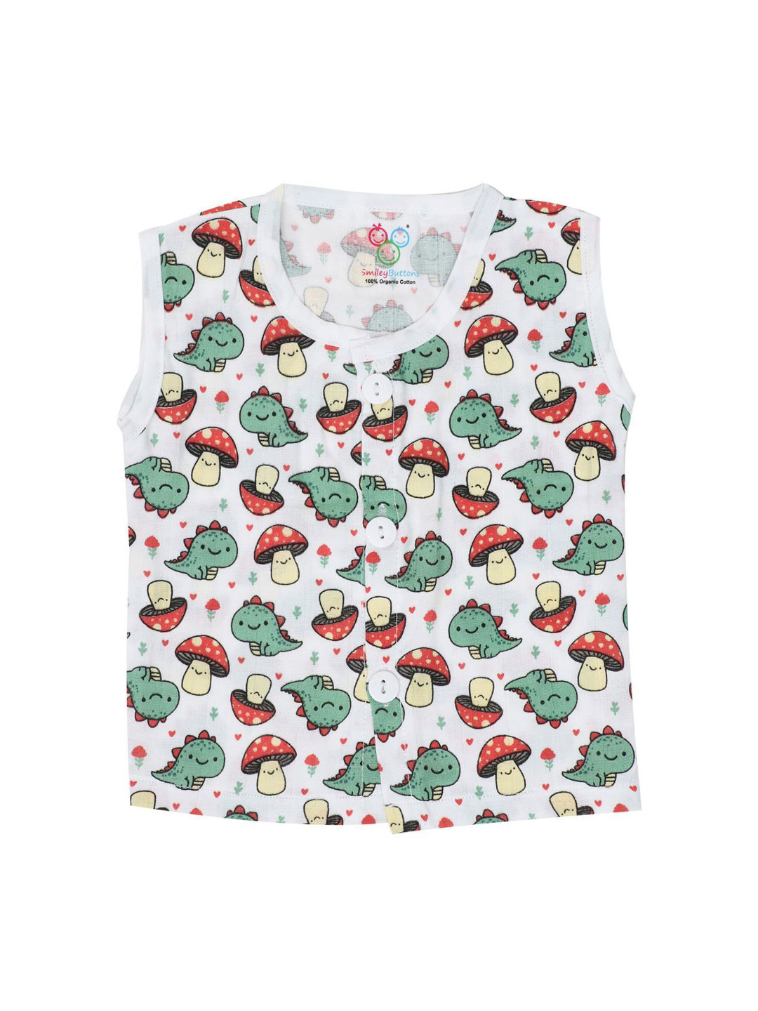 SMILEY BUTTONS Infant Round Neck Printed Cotton Jhablas MBJ-007_6-12M