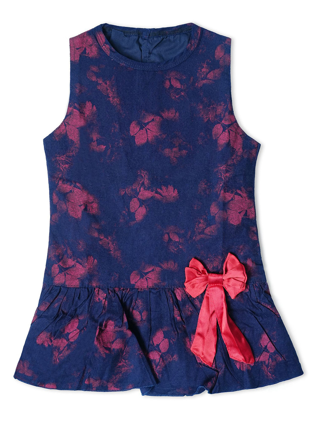 Nino Togs Girls Floral Denim Drop-Waist Mini Dress