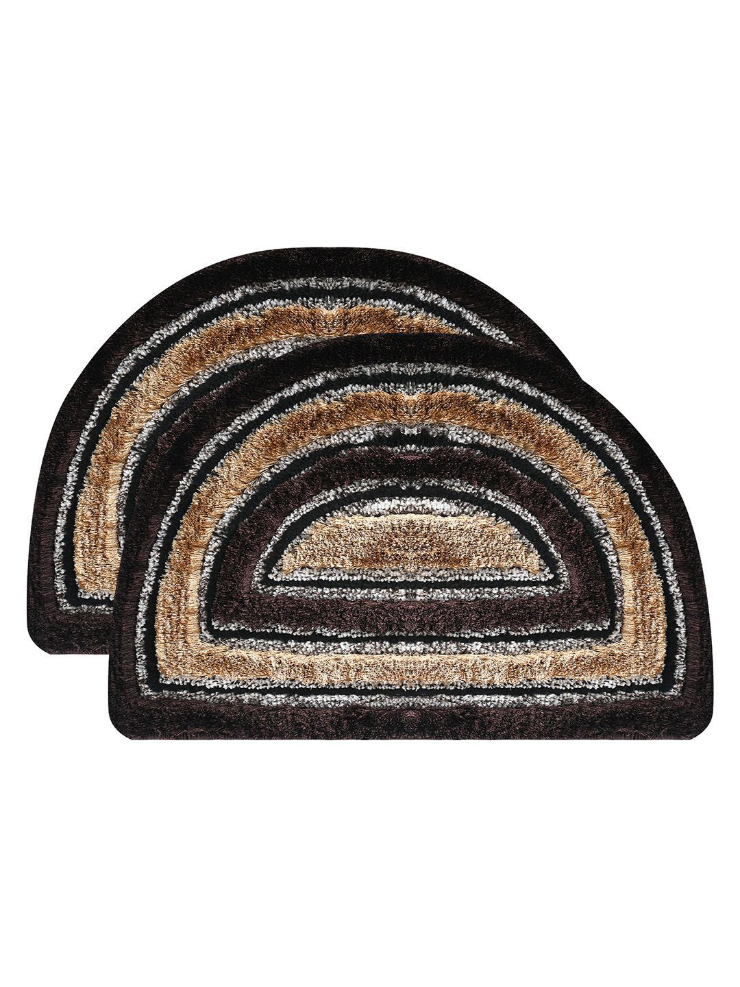 Kuber Industries Brown & Gold Toned 2 Pieces Microfibre Bathroom Door Mats