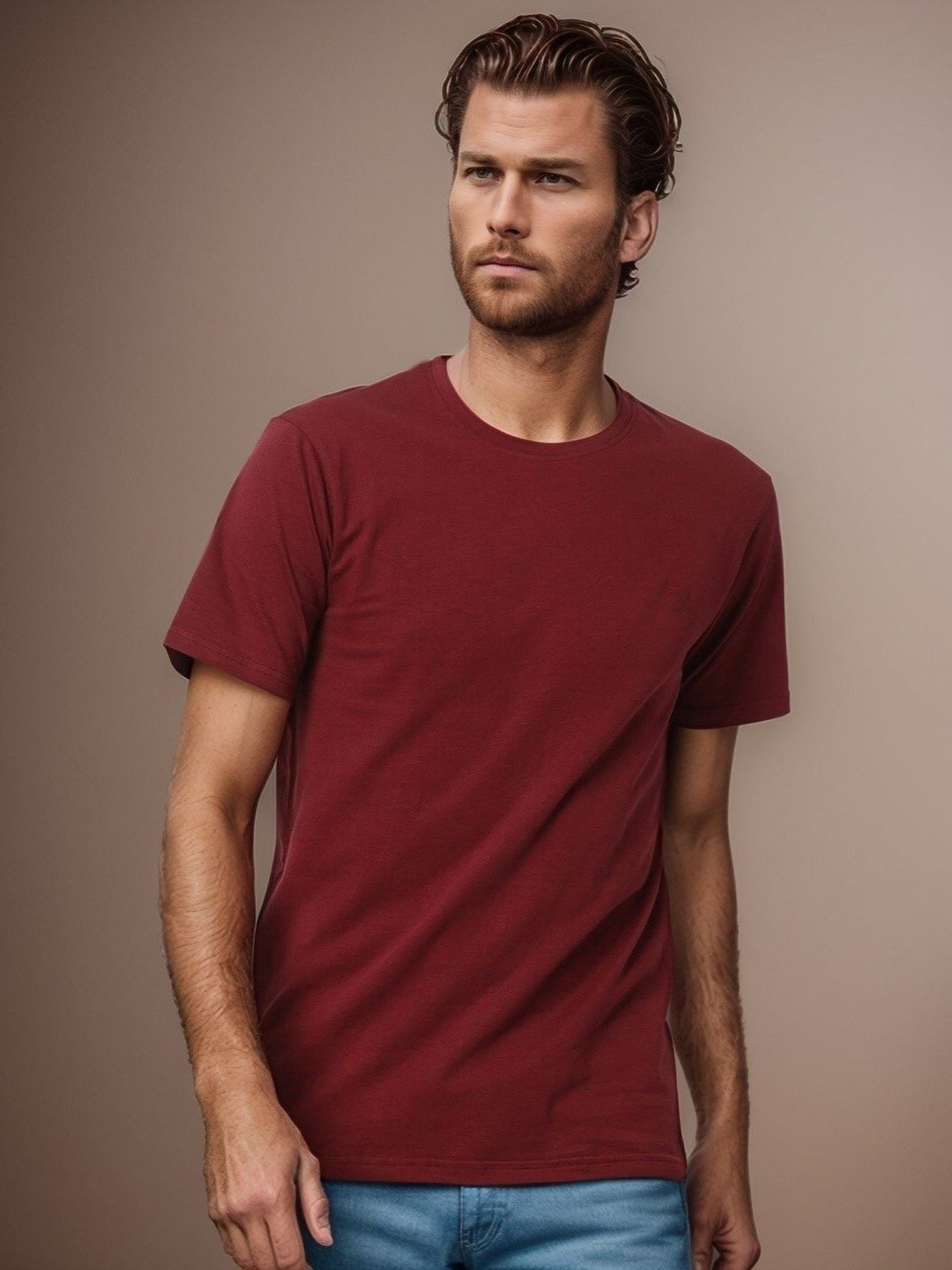 BLUEFICUS Men Solid Round Neck T-shirt