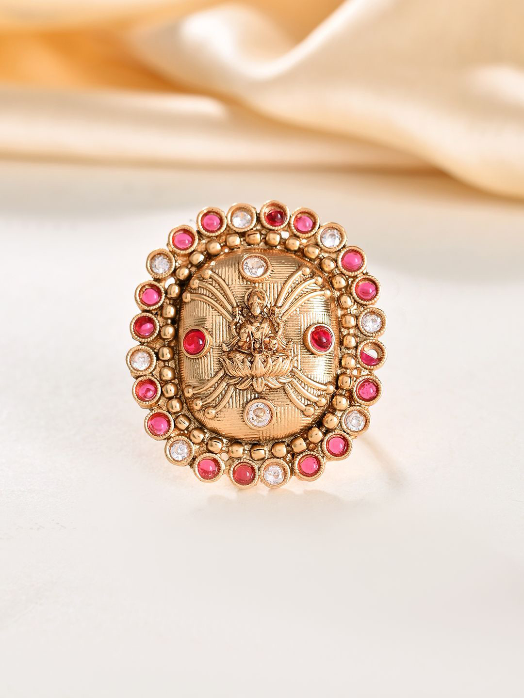 Voylla Gold-Plated Opulence Sri Mahalakshmi Mudrika Temple Ring