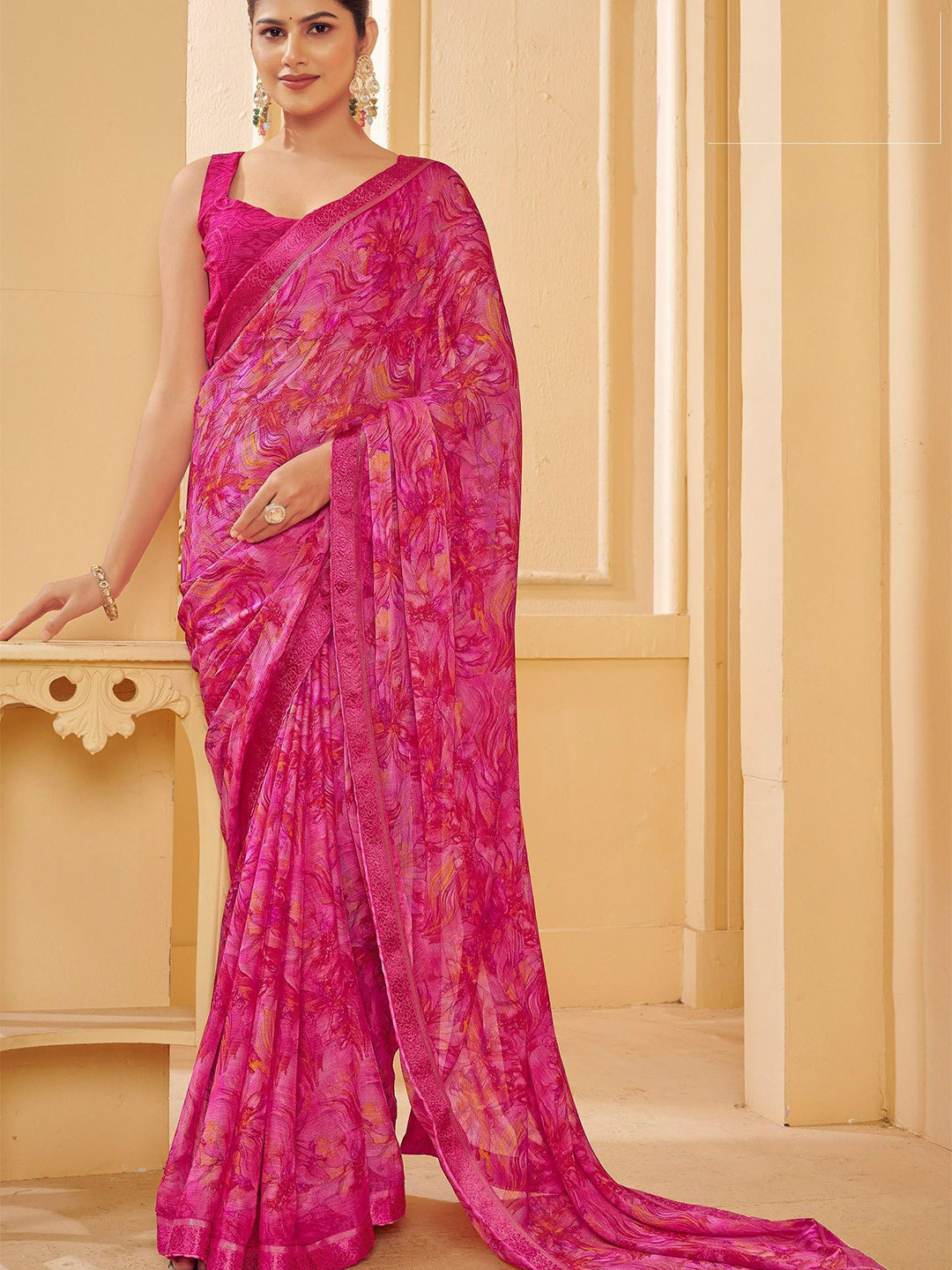 DURGA EMPORIO Abstract Printed Pure Chiffon Saree