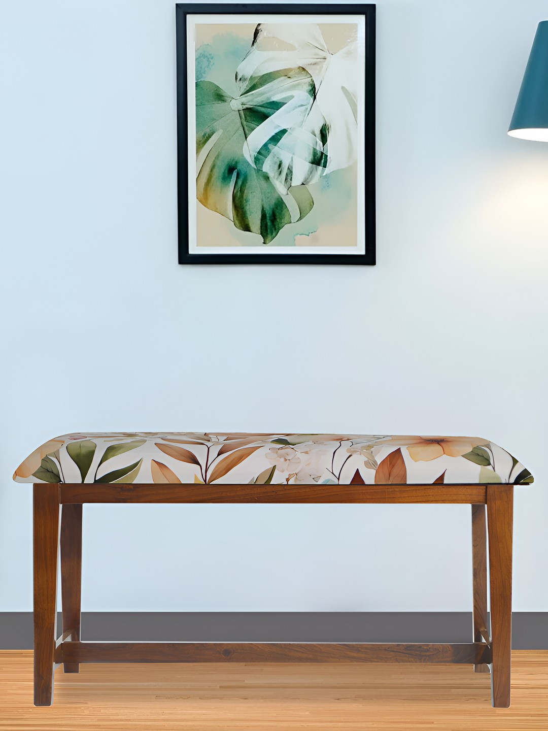 GLOBALLY INDIAN Brown & White Printed Wooden Cushioned Seat  Bench