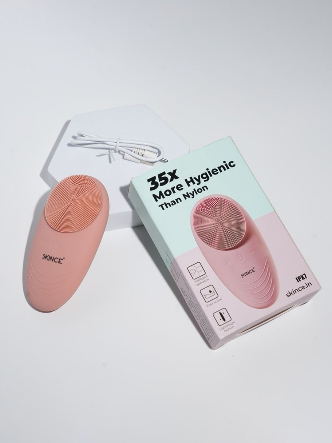 SKINCE Sonic 10X Better Cleansing Hygienic Silicone Cleansing Brush - Pink