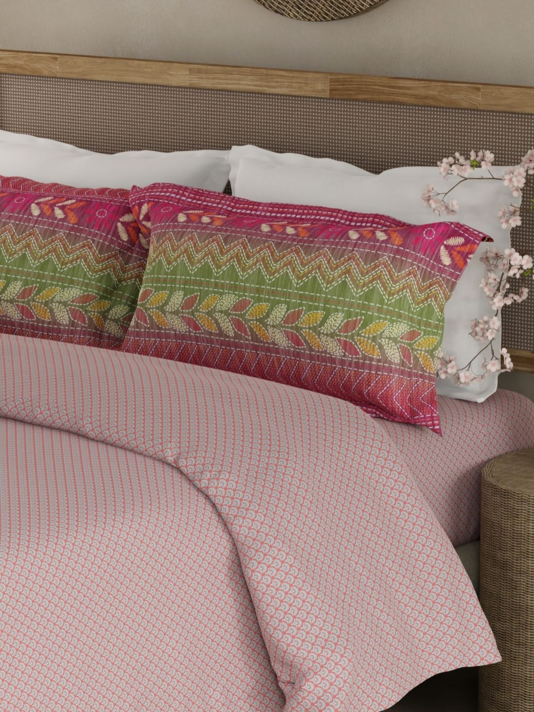 Boutique Living India Heritage Walk Pink 200TC Cotton King Bedsheet Set-2.74 m x 2.74 m