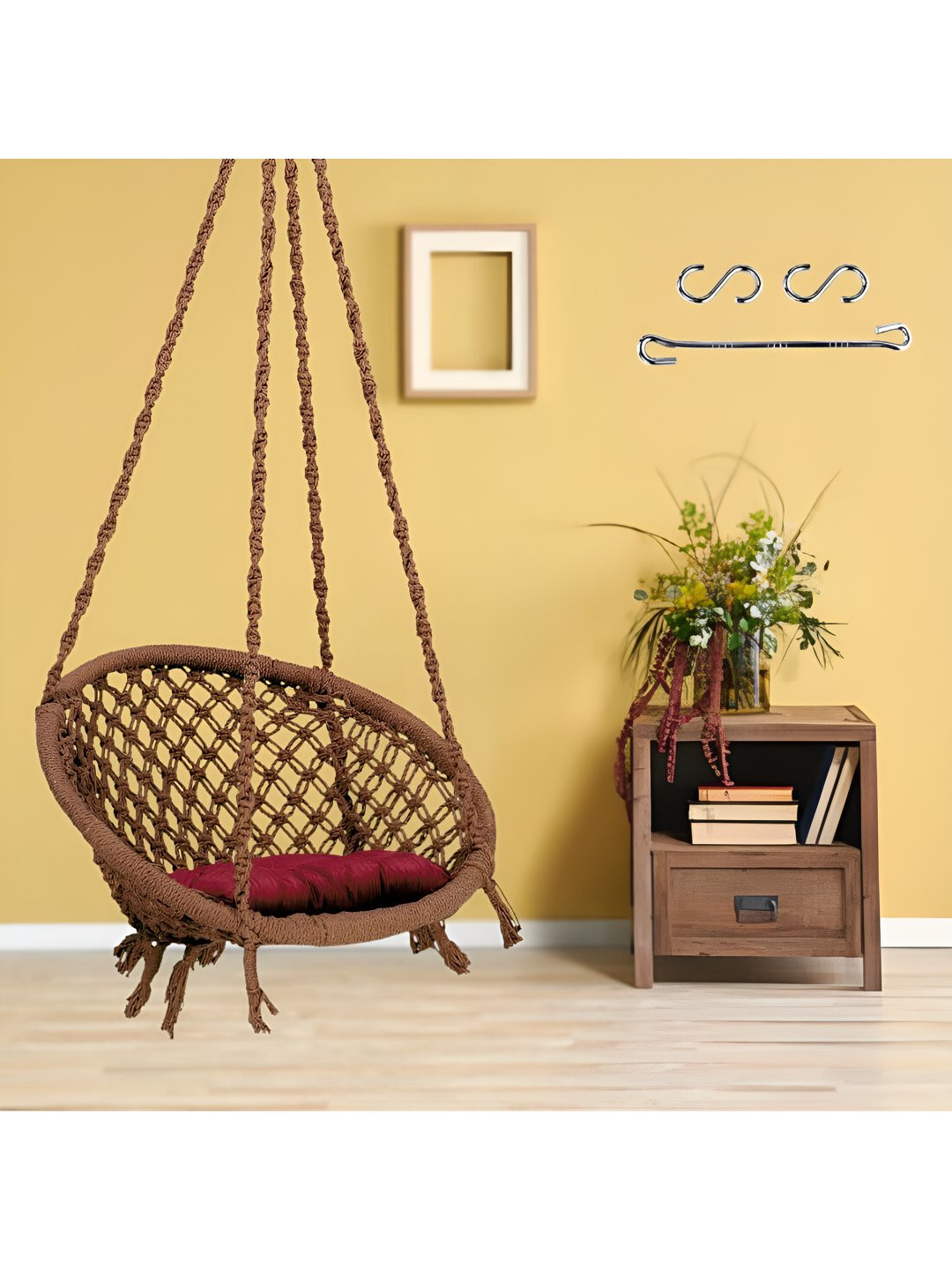 Swingzy Brown & Maroon Hammock Hanging Swing WithCushion