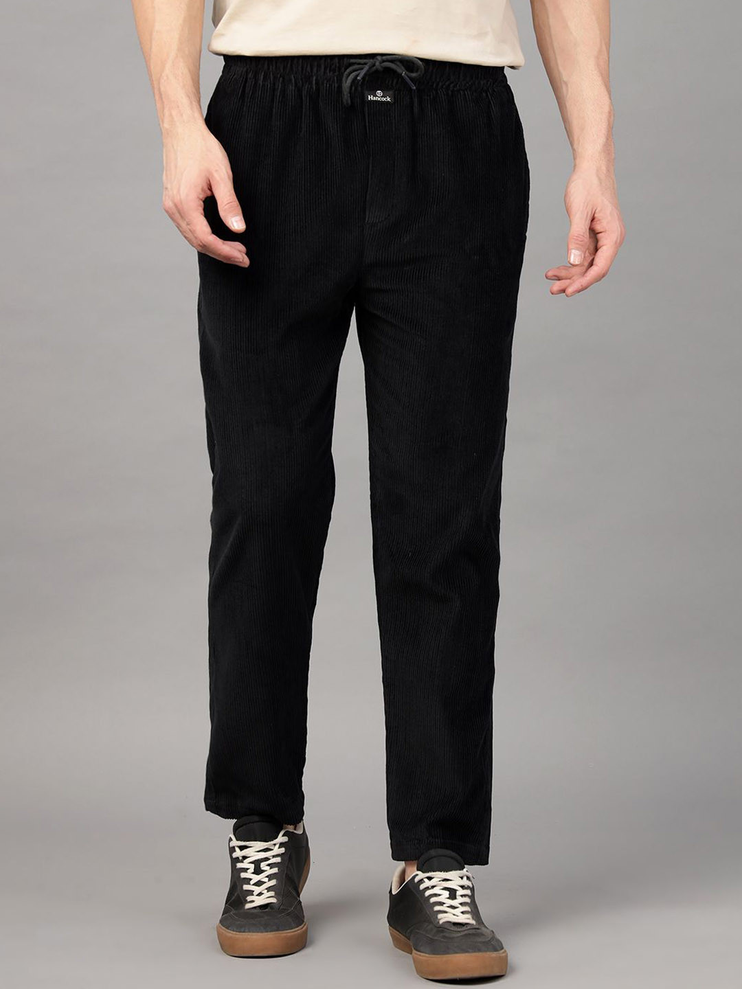 Hancock Men Solid Relaxed Fit Pure Cotton Corduroy Trousers