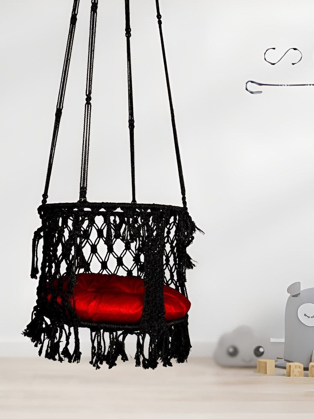 Swingzy Black & Red Textured Hammock Swing With Cushion