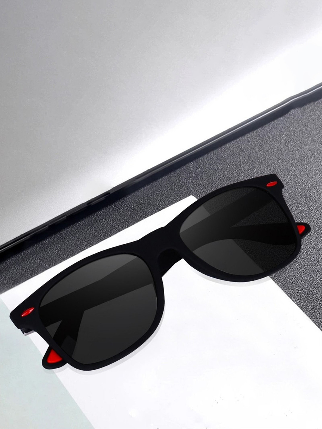 SPADEACES Men Redtip Wayfarer Sunglasses with Polarised Lens SP Redtip Black