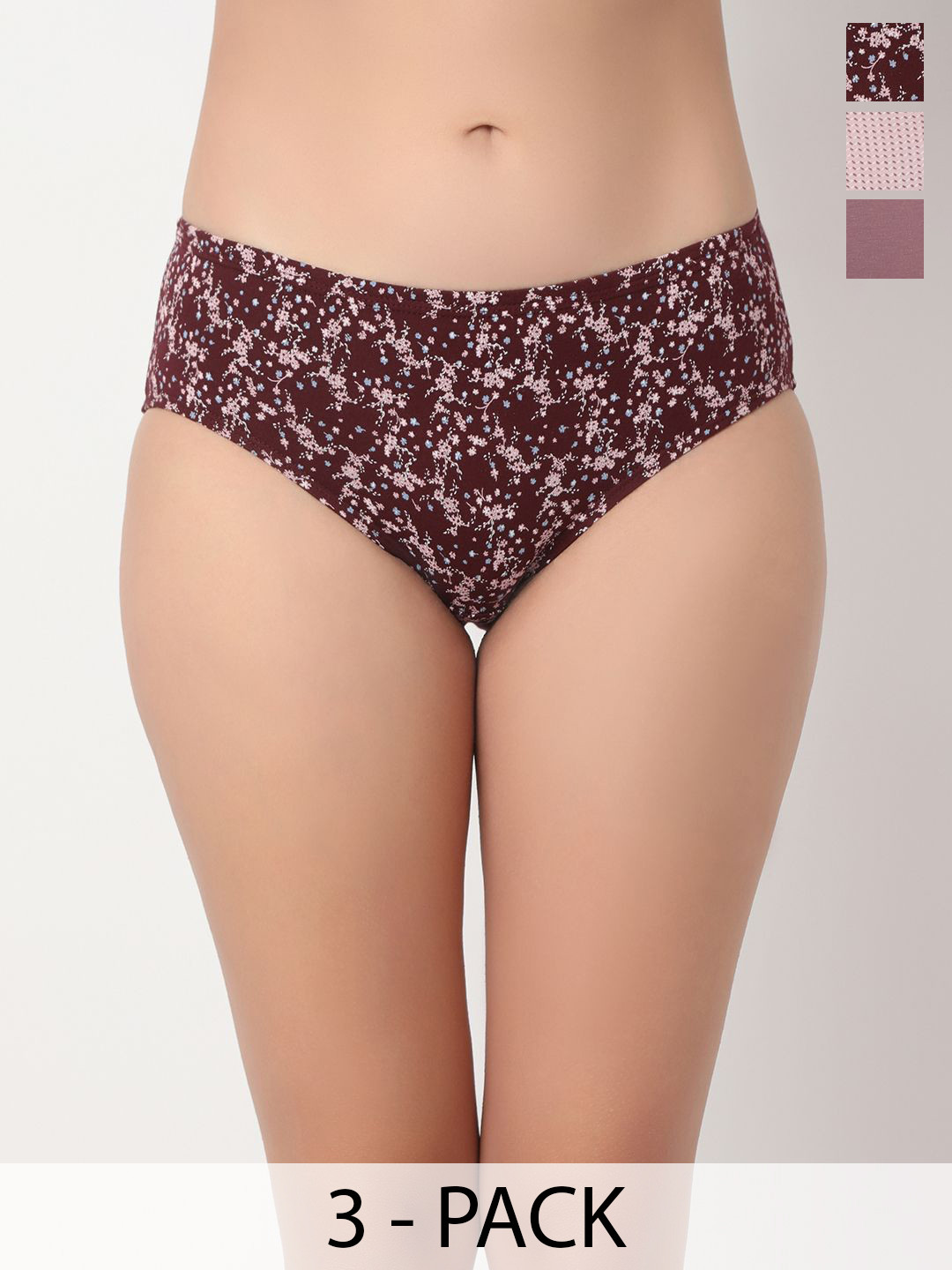 Juliet Pack Of 3 Printed Mid-Rise Stretchable Hipster Briefs 7164-M