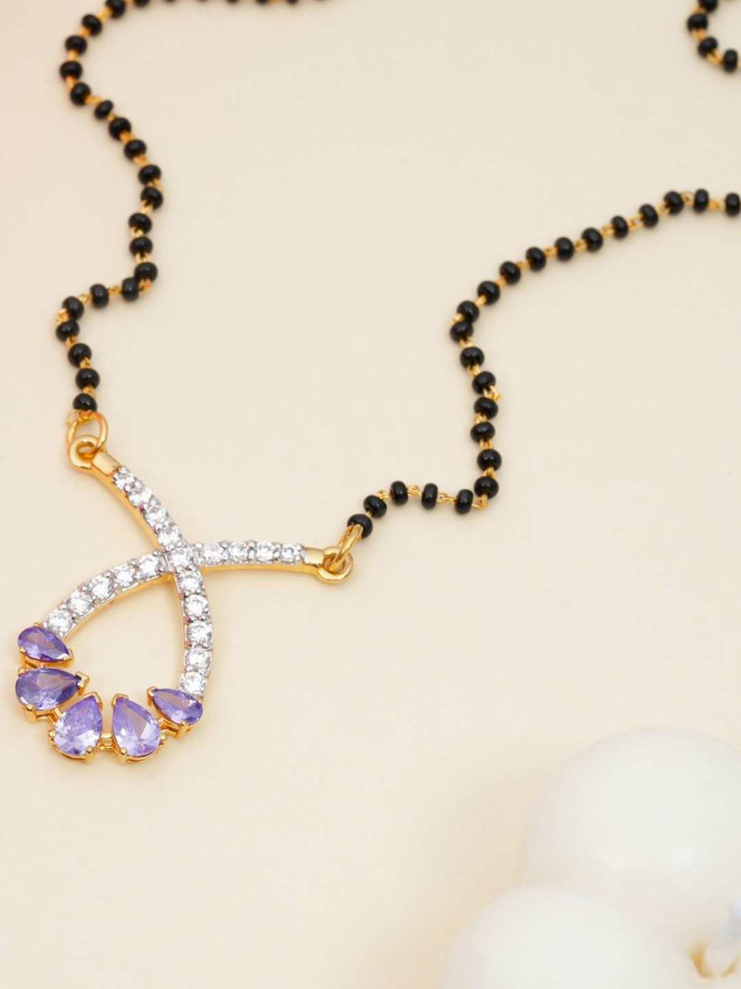 Orebella 925 Sterling Silver Gold-Plated Artificial Stones Mangalsutra