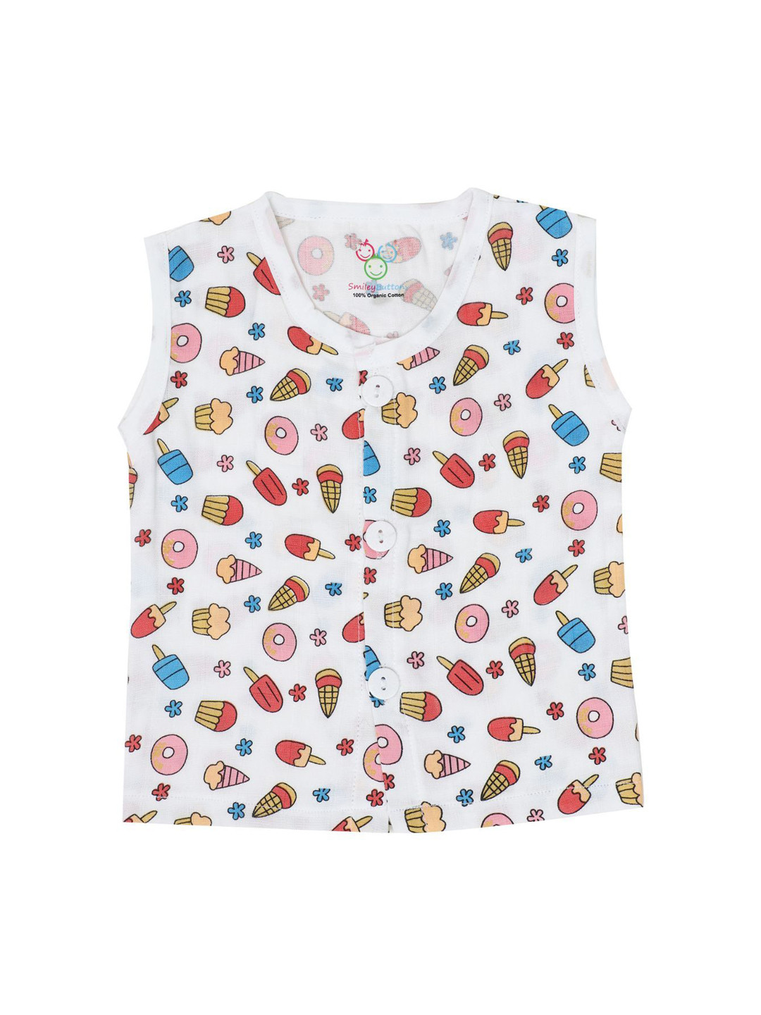 SMILEY BUTTONS Infants Round Neck Printed Cotton Jhablas MBJ-001_0-6M
