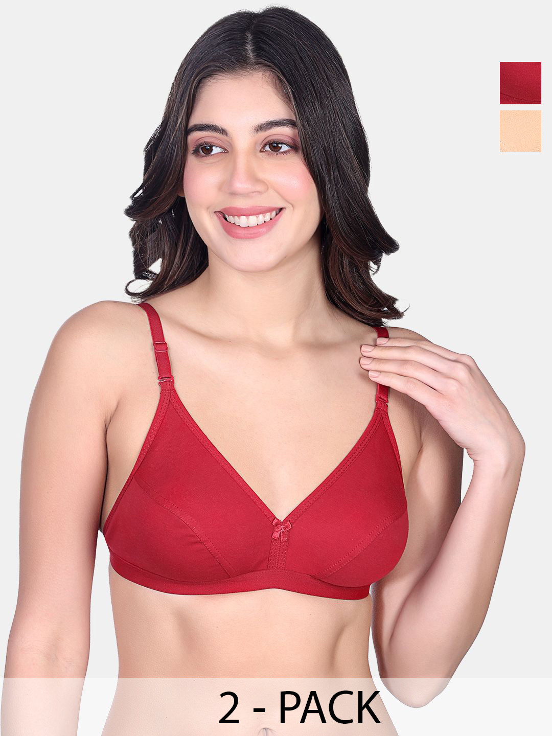 SKDREAMS Women Pack Of 2 Half Coverage Seamed Non Padded Everyday Bra