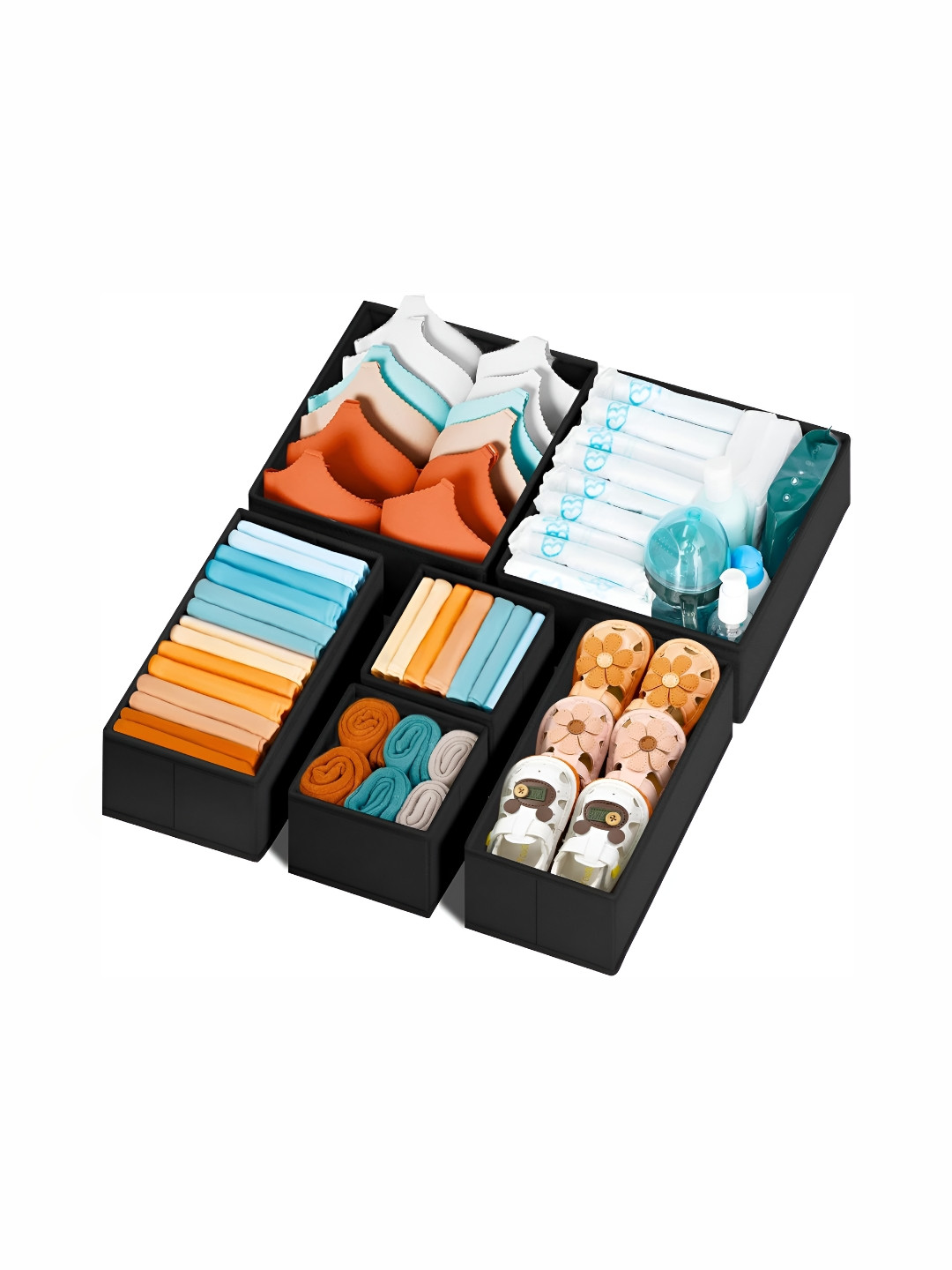 Panchhi Store Black Set of 6 Reusable Multi-Utility Basket Organisers