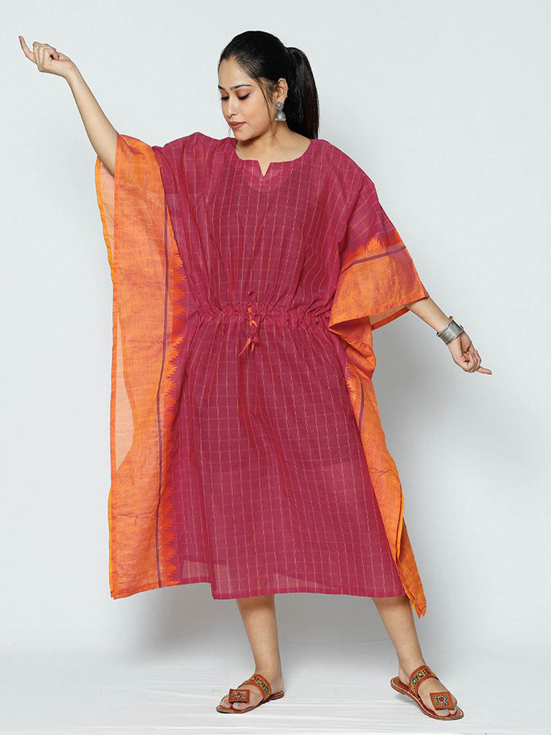 iTokri Women Print A-Line Midi Cotton Kaftan Dress