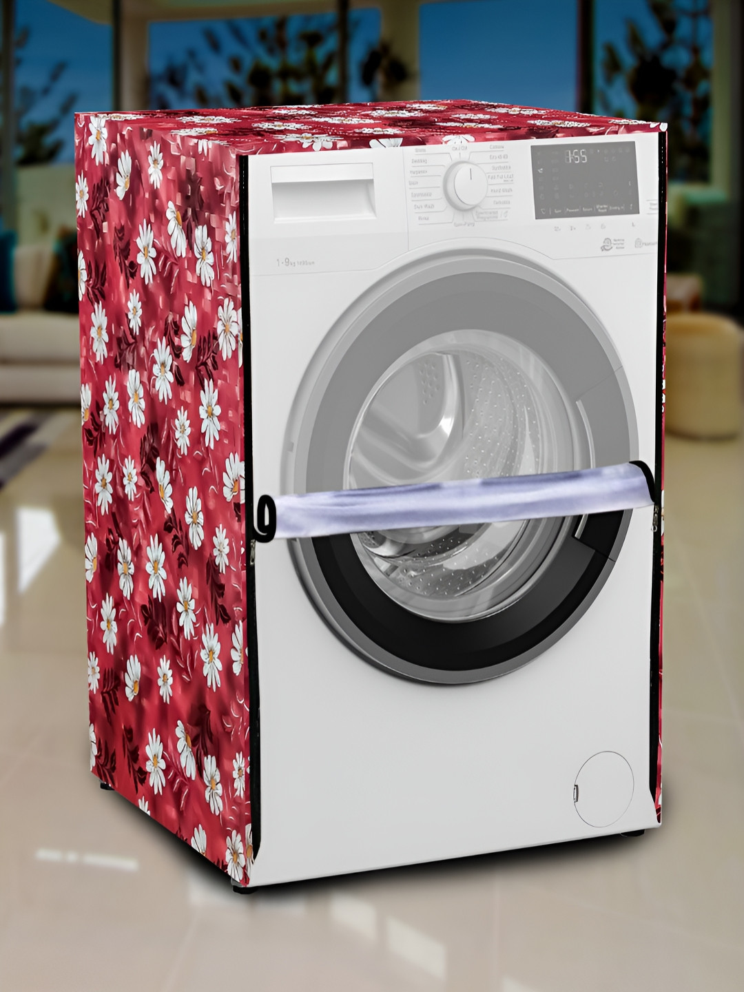 KANUSHI INDUSTRIES Red & White Printed Front Load Automatic Washing Machine Cover