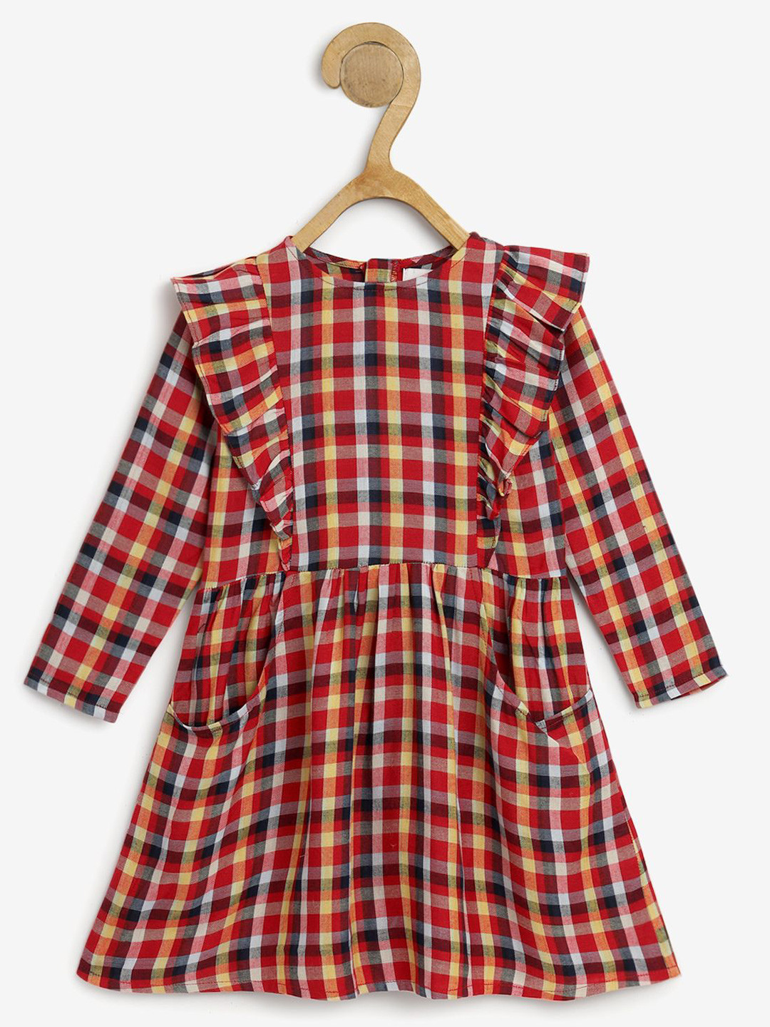 Chuppan chupai Girl Checked Round Neck Ruffled Fit & Flare Dress