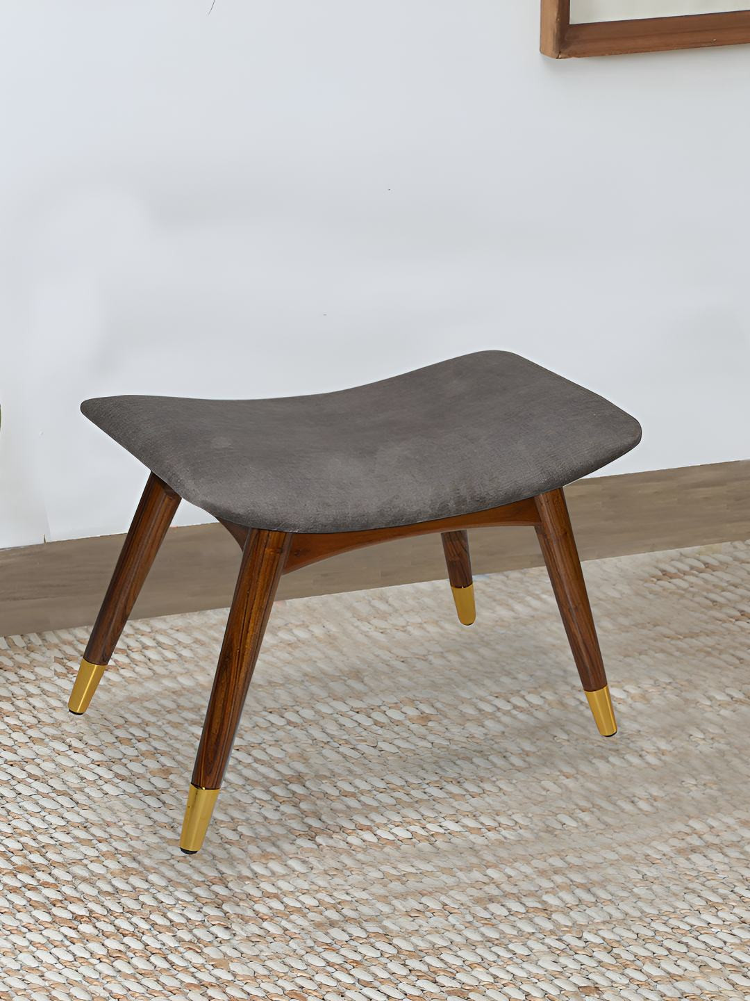 GLOBALLY INDIAN Grey Wooden Cushioned Rectangle Bench