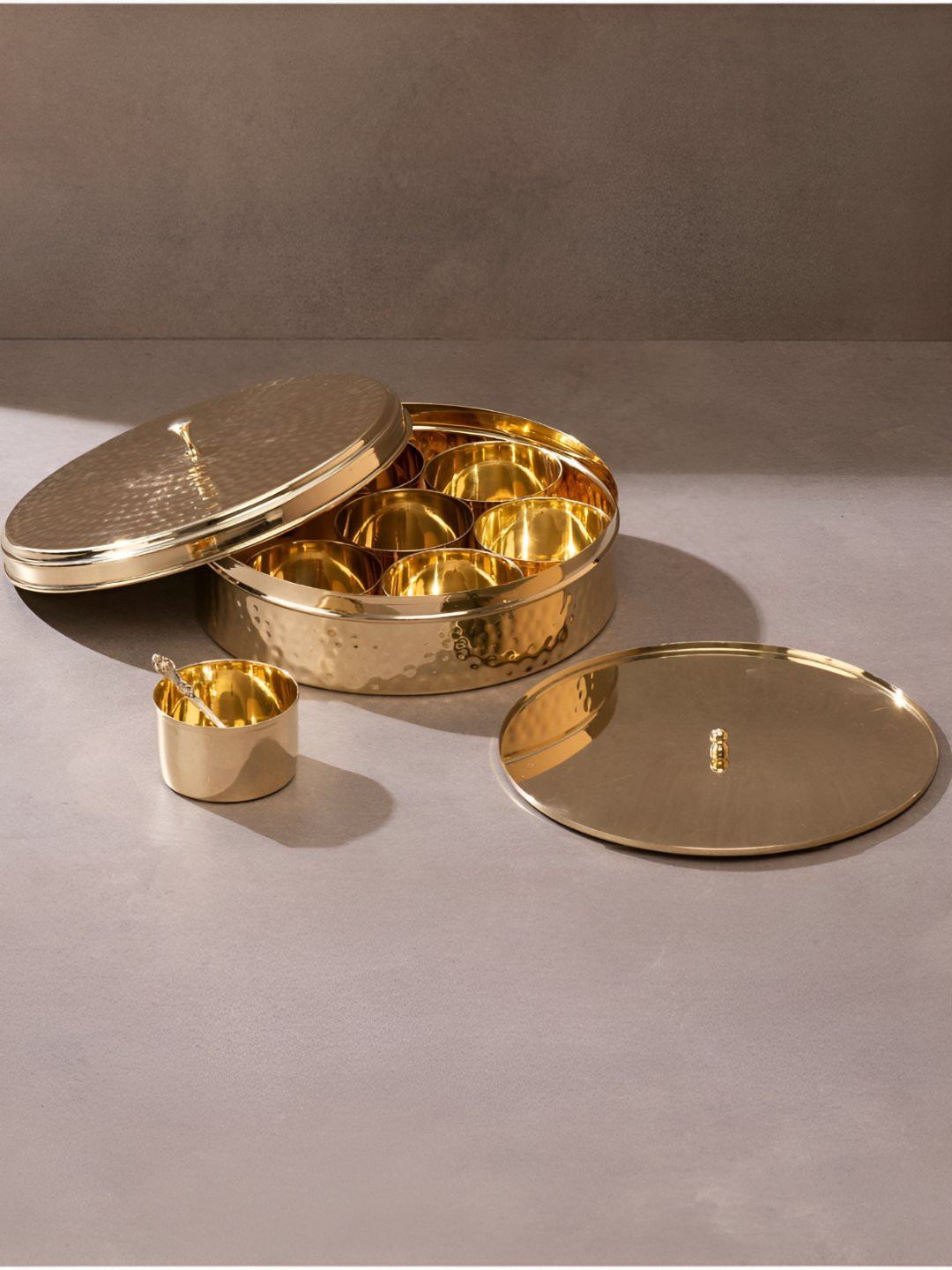 P-TAL Gold-Toned Spice Box With Spoon And 7 Bowls 100 gm Each
