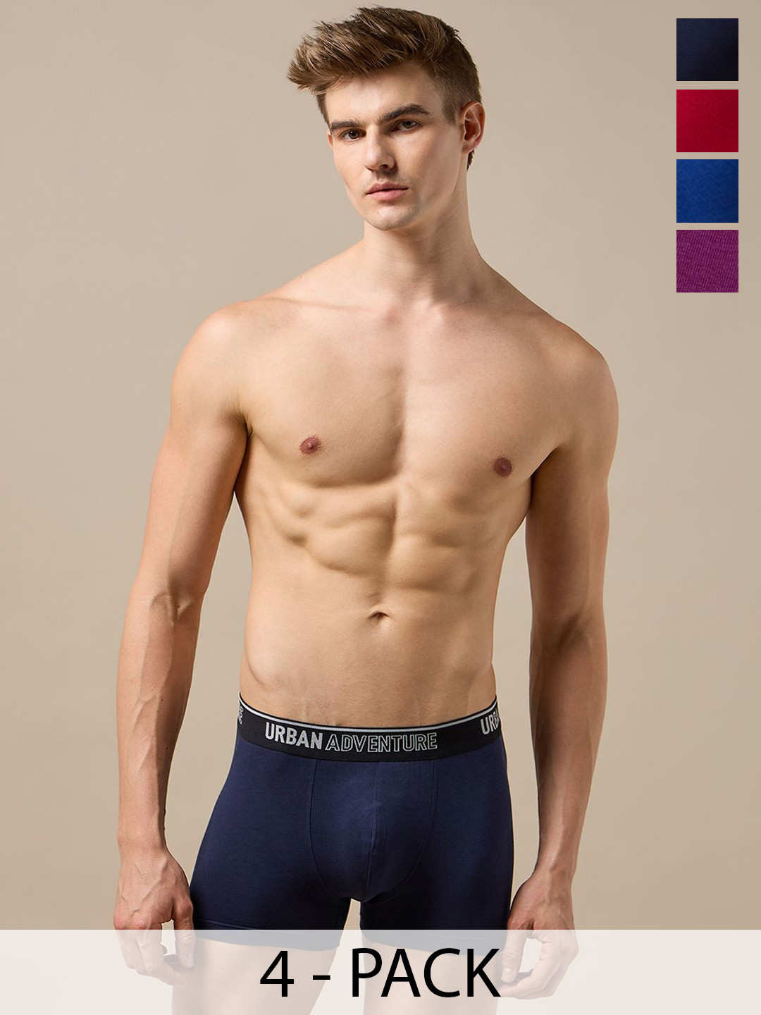 URBAN ADVENTURE Pack of 4 Anti-Odor Trunks - 4UAM-003(NVY-ROYAL-RED-WINE)