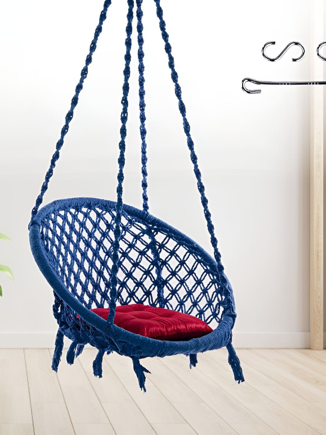 Swingzy Blue & Red Hammock Hanging Swing With Cushion
