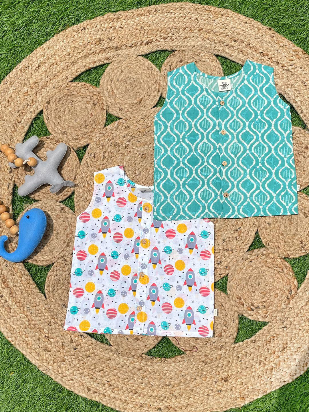 The Mom Store Infant Kids Pack Of 2 Printed Pure Cotton Jabla ROM-BK-GMRO-0-3-Multi