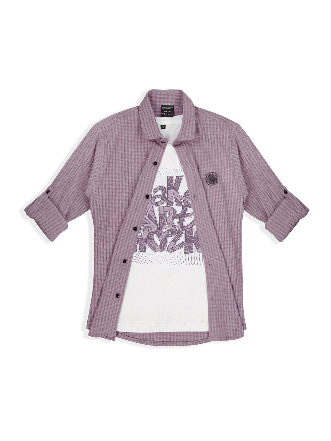 CHARCHIT Boys Striped Spread Collar Comfort Cotton Casual Shirt With T-shirt