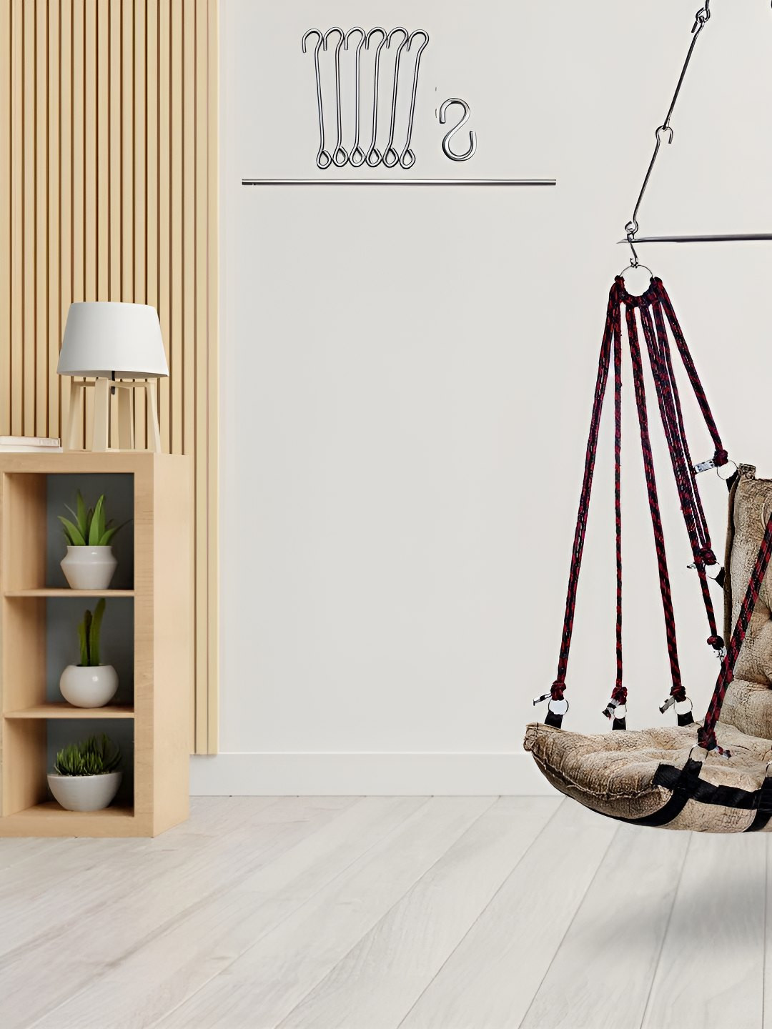 Swingzy Beige colour Square Shaped Leather Velvet Hammock Swing With Cushion