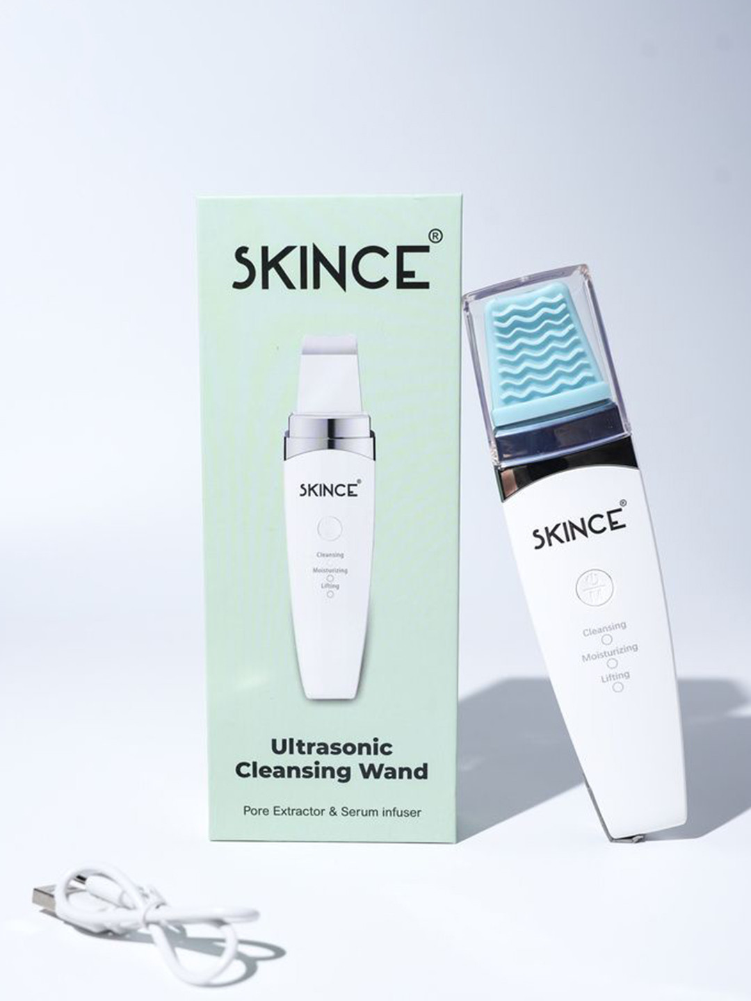 SKINCE Ultrasonic Exfoliates Unclogs Pores 3 Modes Serum Infuser Lifting - White