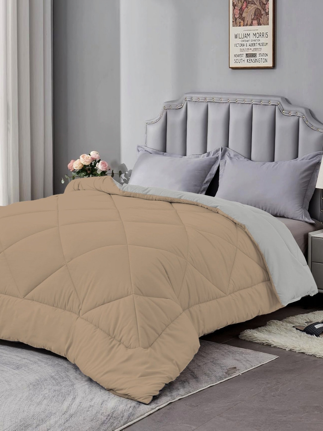 ELEGANT WEAVERS Brown & Grey Microfiber 210 GSM Double Bed Comforter