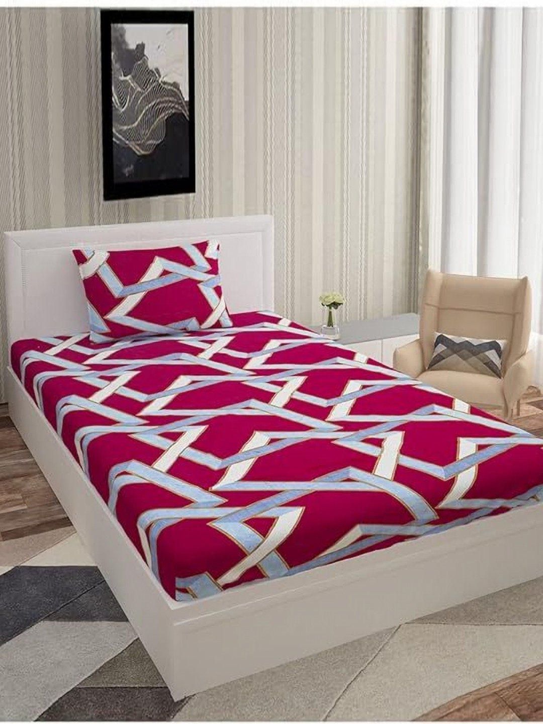 METRO LIVING Multicoloured Checked Microfiber 130 TC Single Bedsheet with a Pillow Cover-89 x 85 inches