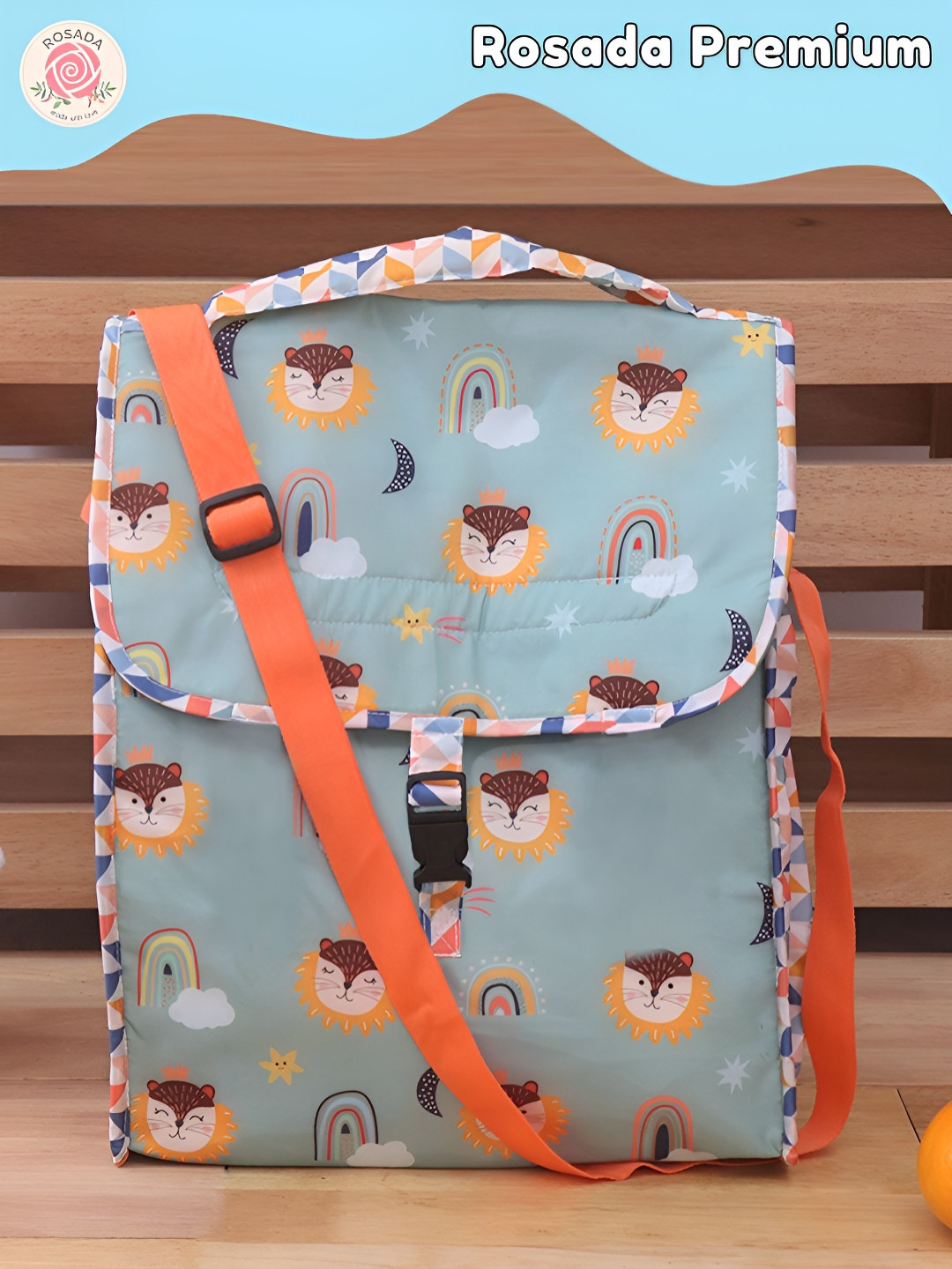 ROSADA Kids Lion Printed Insulated Sling Lunch Bag