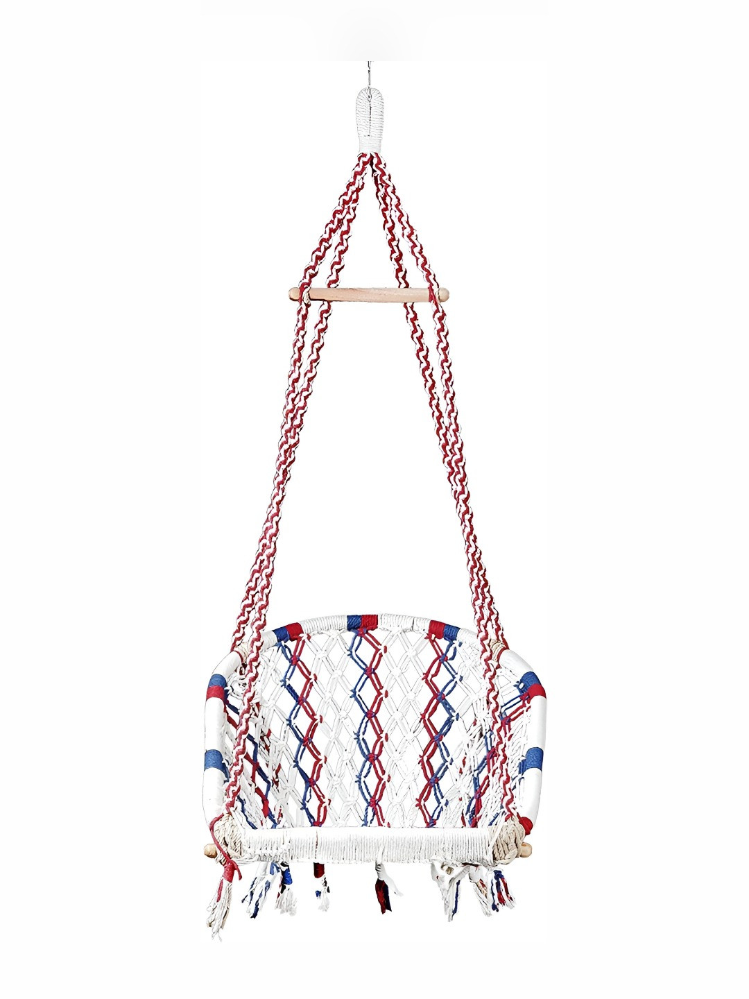 Swingzy Red & White Textured Pure Cotton & Wood Hammock Swing